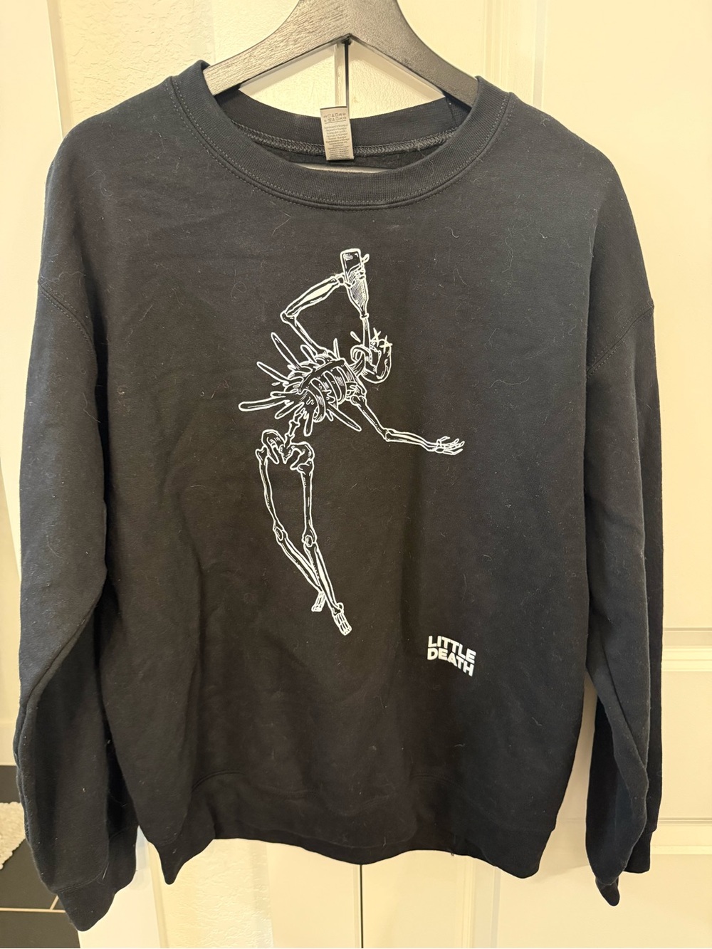 Gildan Black Crewneck Sweater with White Skeleton  and Wine Graphic